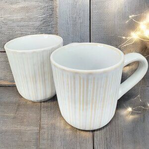 The Bombay Company IVORY Ribbed Coffee Cup Mug Stoneware Ceramic Mugs 12oz Set 2